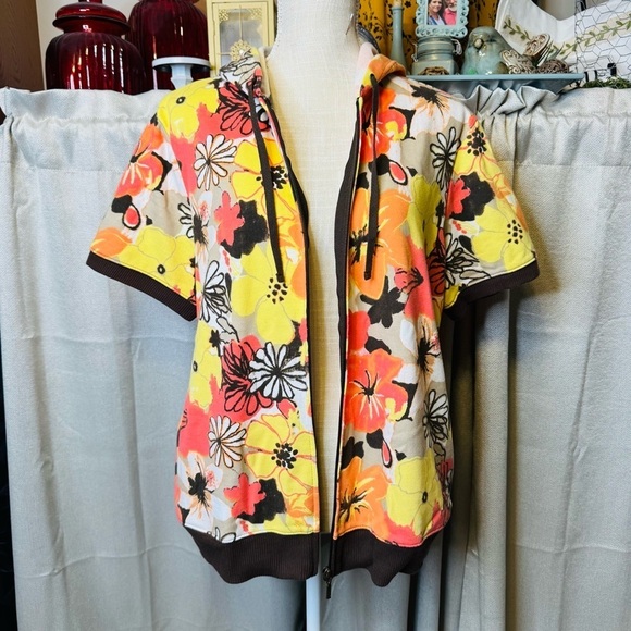 Cato Floral Zip-Up Hoodie - Yellow, Orange, Brown XL - Picture 8 of 11